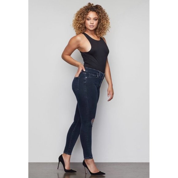 NEW GOOD AMERICAN Good Legs Skinny Dark Wash Distress High Waist Jeans S… - Picture 12 of 12